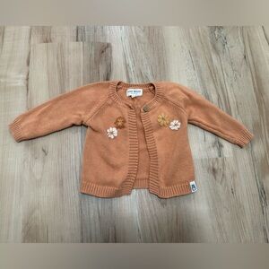 Embroidered Floral Orange Knit Cardigan